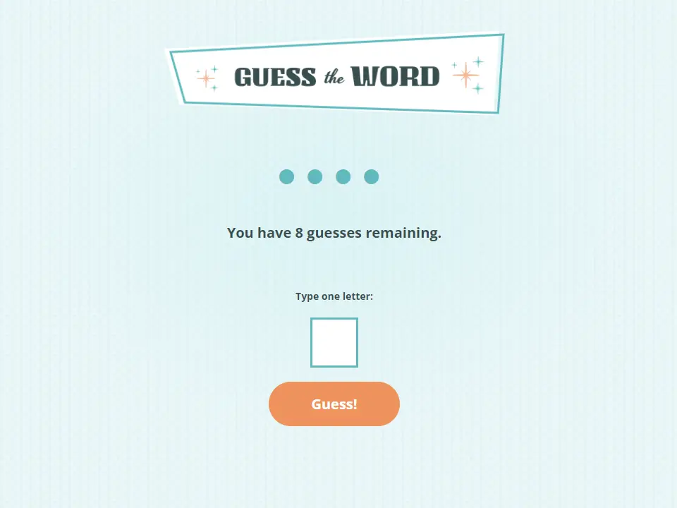 guess the word game page screenshot