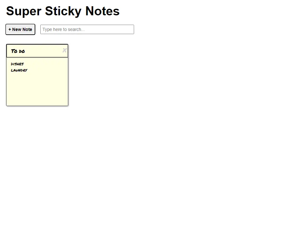 sticky note app page screenshot